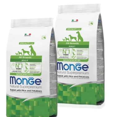 2 שקי מונג' לכלב בוגר ארנב אורז ותפוח אדמה 12 ק''ג