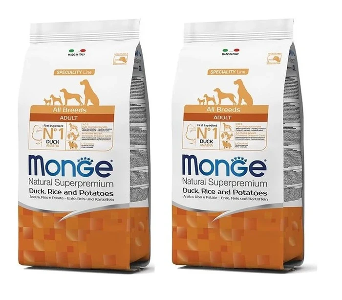 2 שקי מונג' לכלב בוגר ברווז אורז ותפוח אדמה 12 ק''ג