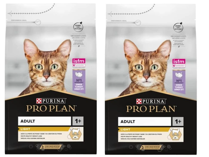 2 שקי פרו פלאן מזון יבש ומלא לשמירה על המשקל עשיר בבשר הודו 3 ק"ג