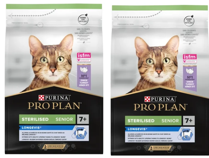 2 שקי פרו פלאן לחתול מבוגר 7+ מסורס או מעוקר עשיר בבשר הודו