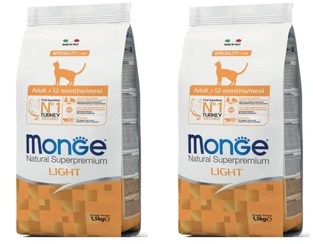2 שקי מונג' מזון יבש לחתול בוגר, לייט, הודו 1.5 ק"ג