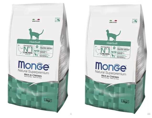 2 שקי אוכל לחתולים מונג' נטורל אנטי היירבול עוף 1.5 ק"ג
