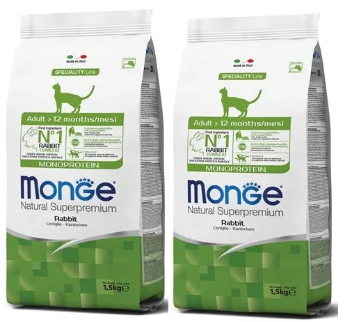 2 שקי מונג' מזון יבש לחתול בוגר מונו ארנב 1.5 ק"ג
