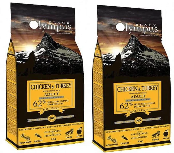 2 שקי אוכל לכלבים בלאק אולימפוס עוף ואורז חום 12 ק"ג