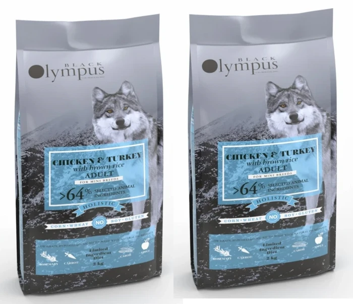 2 שקי בלאק אולימפוס מזון מלא לכלב בוגר גזע מיני עוף הודו 2 ק"ג 64% מהחי