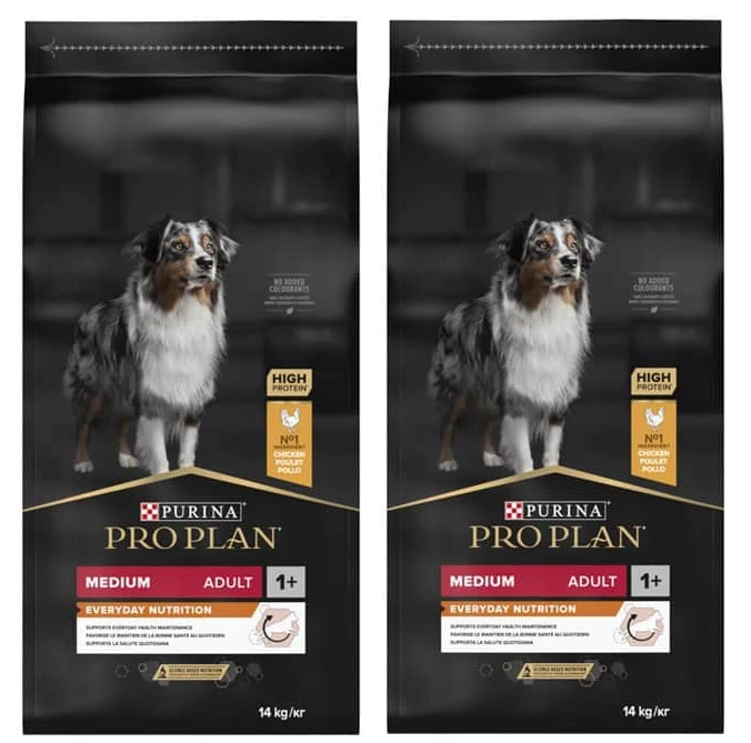2 שקי אוכל לכלבים פרו פלאן בוגר גזע בינוני 14 ק"ג עוף