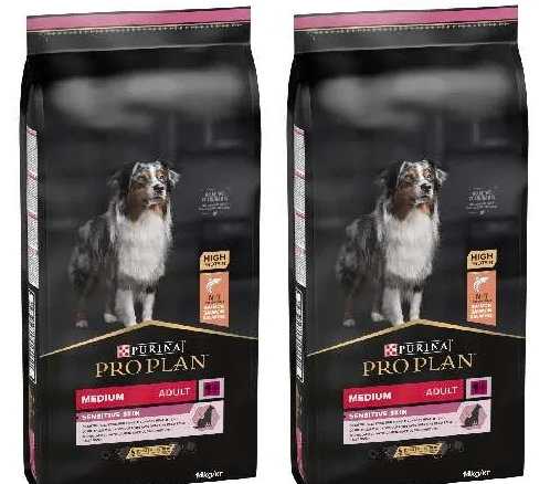 2 שקי אוכל לכלבים פרו פלאן סלמון בוגר גזע בינוני עור רגיש 14 ק"ג